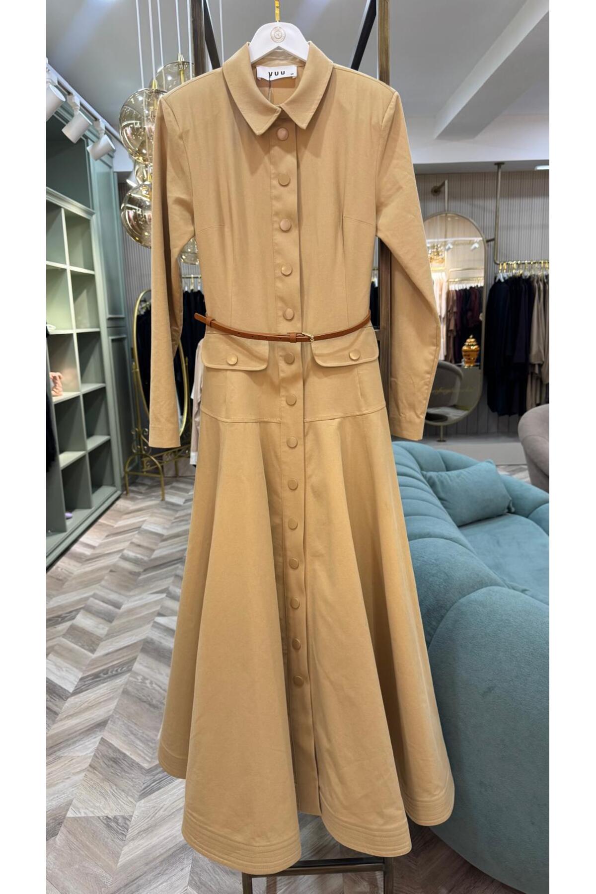 Belden Oturtmalı Denim Elbise